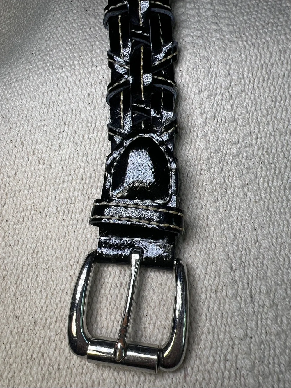 🔥Vintages Apostrophe Black Patent Braided Belt with Silver Buckle